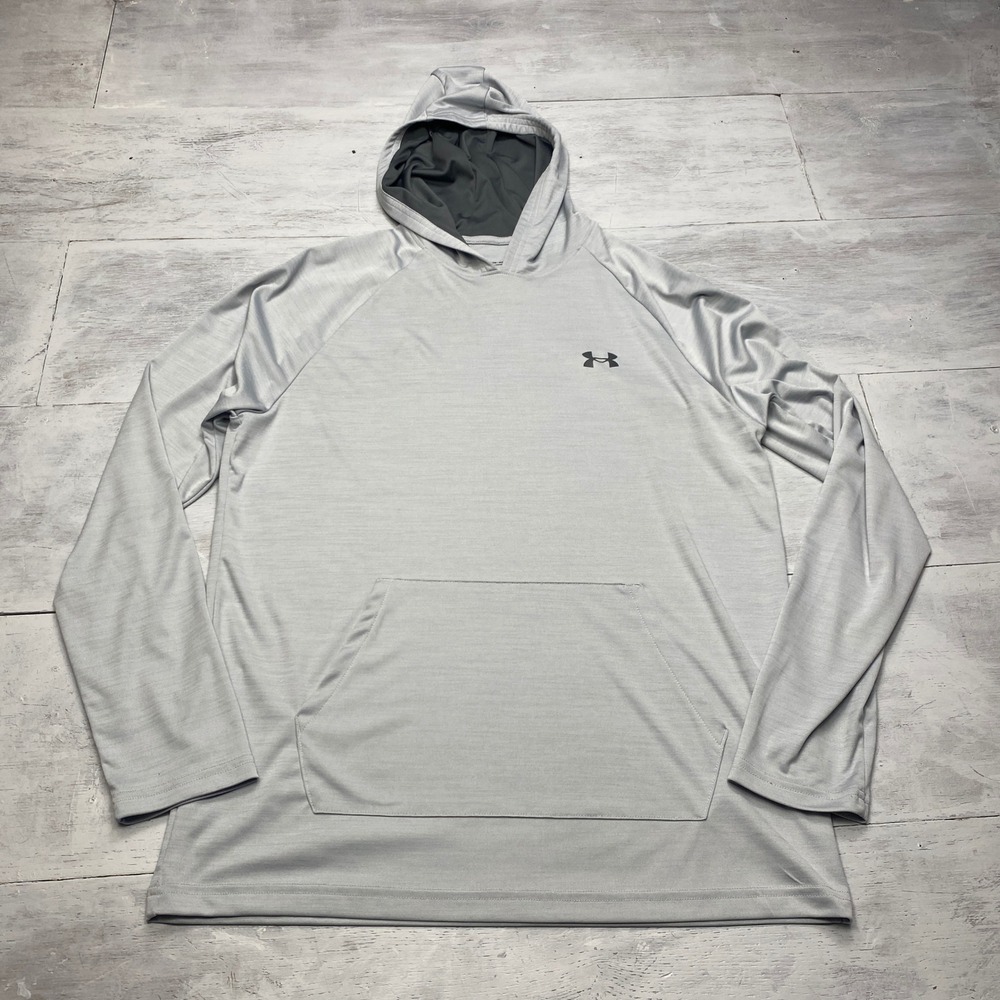 Under Armour Tech Hoodie Mens Large Gray Long Sleeve Pullover Activewear 1320619